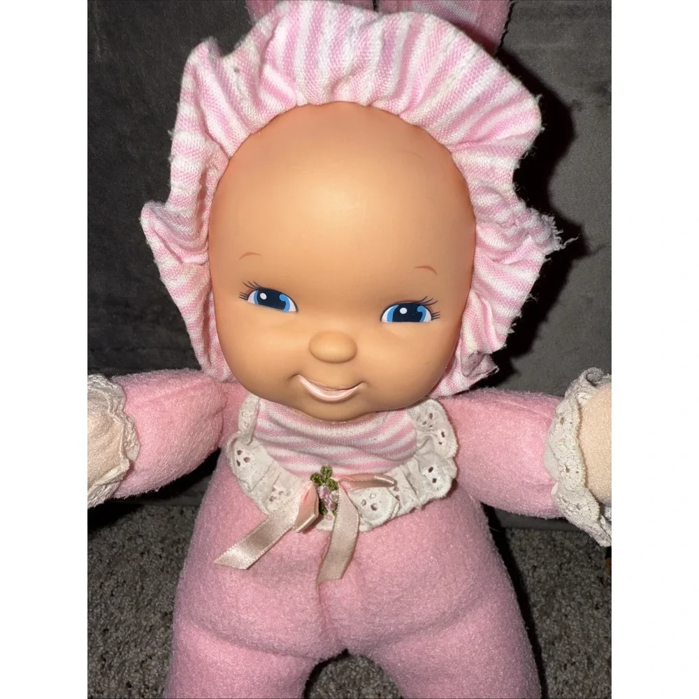 Goldberger Fuzzy Fleece Baby Plush Doll Pink Stripes Pj's Vinyl 11